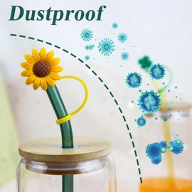 2Pcs Yellow Sunflower Straw Plug,Reusable Splash Proof Plugs Kitchen Tool Straw Tips Cover Silicone Cup Accessory Drinking Dust Cap Drinking Straw Dispensers Kitchen Accessories