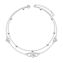Yearace Infinity Heart Opal Anklet S925 Sterling Silver Layered Bracelet for Women Adjustable Heart Foot Jewelry Gifts, Large, SLIVE