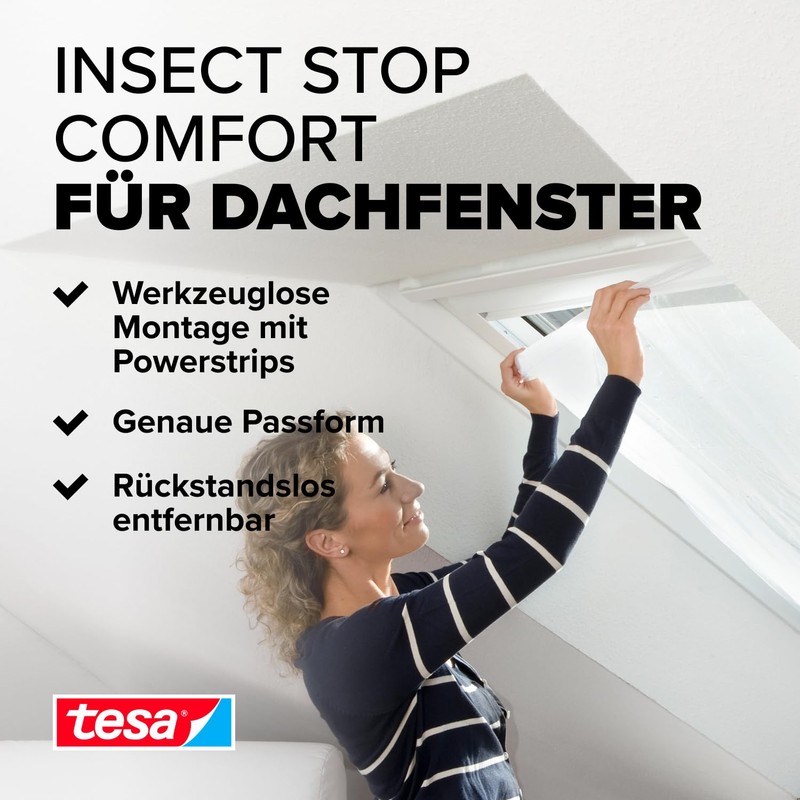 tesa fly screen Comfort Velcro tape for roof windows, white,