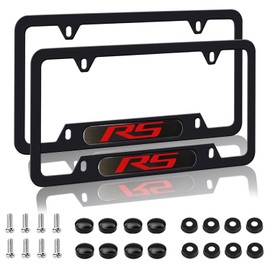2 Pack Black License Plate Frames for Camaro RS License Plate Holder for Camaro RS Premium Aluminum Alloy Weather Proof License Plate Covers with Screw Caps Cover Set Car Accessories(for rs)