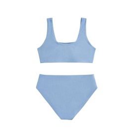 Milumia Girl's 2 Piece Bathing Suit Solid Sport High Waist Bikini Set Swimsuit Light Blue 12 Years