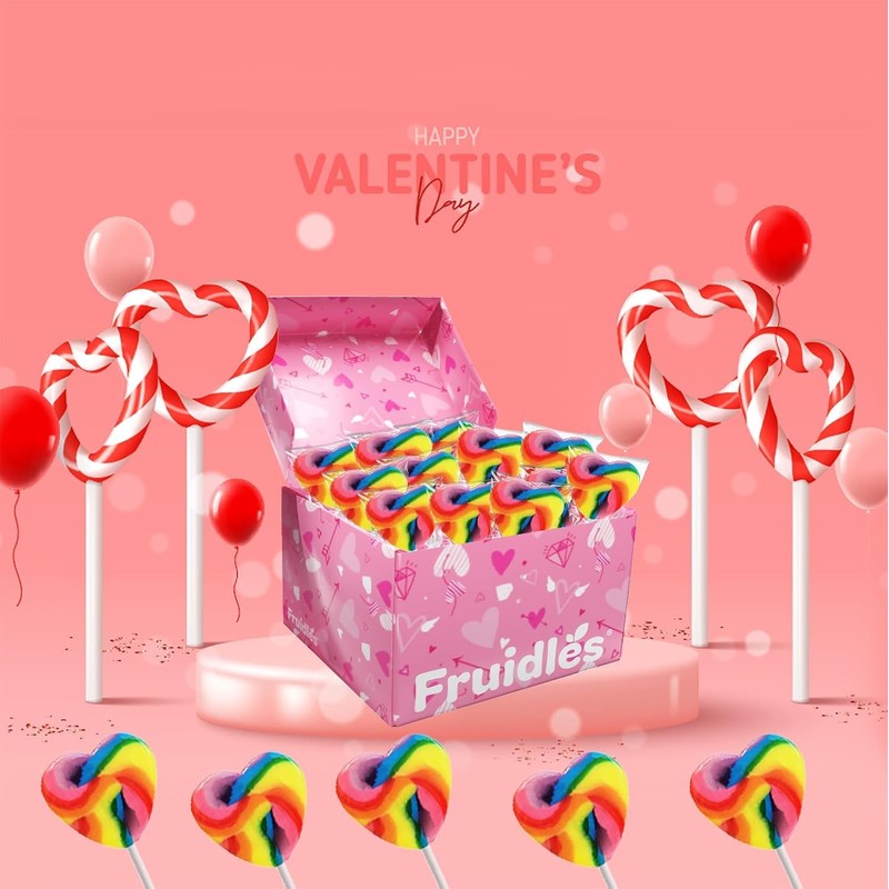Fruidles Swirl Multicolor Heart Lollipop, Heart Design, Party Bag Fillers,