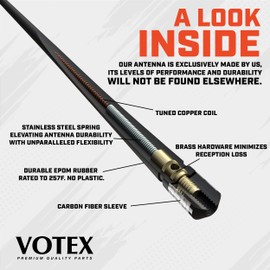 Votex - The Spartan - 13 3/4 Inch Rubber Antenna fits Harley Davidson Motorcycles - Silver Carbon Fiber Trim - Tuned Internal Copper Coil - Part Number A601-HAR-15