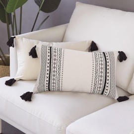 Cushion Cover 30 x 50 cm, Boho, Moroccan Cushion Covers, Set of 2, Decorative Cushions, Ethnic Style, Black Tassels, Decorative Cushion Living Room, Modern