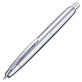Jinhao 10 Press Fountain Pen with Box, Wavy Bright Chromium Retractable Fine Nib with Converter Set (Silver Clip)