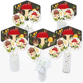 Big Dot of Happiness Wild Mushrooms - Red Toadstool Party Centerpiece Sticks - Table Toppers - Set of 15