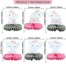 Gyufise 6Pcs Pink Elephant Honeycomb Table Centerpiece It's a Girl Baby Shower Table Toppers Honeycomb Centerpieces for Elephant Theme Gender Reveal Baby Shower Birthday Party Table Supplies
