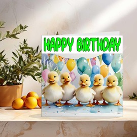 Ducklings Birthday Card - Cute Animal Baby Ducks Birthday Card 145 x 145mm