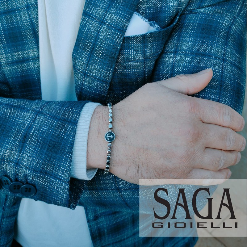 SAGA GIOIELLI® Men's Quadrell Steel Anchor Bracelet, 18 cm, Stainless