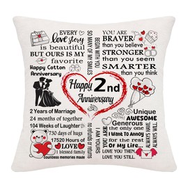 Hardeson 2nd Wedding Anniversary Cushion Covers Gifts for Her Him, 2 Years of Marriage Gifts for Wife Husband Couples, Cotton Anniversary Valentines Birthday Presents for Parents (Second)