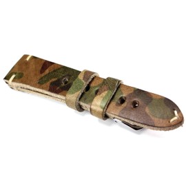 Sulla RIOS1931 22 mm German Handmade Leather Cord White Stitching 22/18 mm Retro Look Camouflage Colour, Strap.