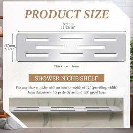 Teenyyou 2 Pack Shower Niche Rectangular Shelf for 12 Inch Prefabricated Board Niches, 4mm Thick, Marine Grade Brushed 304 Stainless Steel Finish Fits 1/8 Grout Line, for Bathroom Remodel