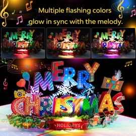 Merry Christmas 3D Pop-Up Musical Card with Lights and Music – Plays "Merry Christmas" Song – Unique Holiday Greeting Card for Friends, Family, and Loved Ones – Festive Pop-Up Decoration