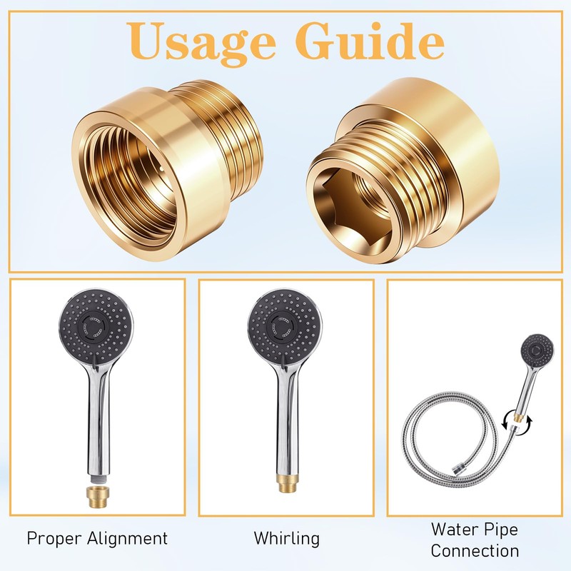 2Pcs Shower Head Extension Arm Shower Head Adapter, Brass G1/2