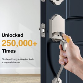 Brightify Satin Nickel Front Door Handle Set with Lever and Single Cylinder Deadbolt Lock, Reversible for Right & Left