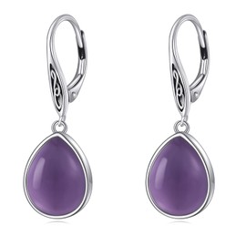 Amethyst Drop Earrings 925 Sterling Silver Celtic Knot Dangle Leverback Earrings for Women Amethyst Jewelry Gift (amethyst)