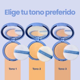 Polvo Compacto Matificador Fijador Base Maquillaje Natural Control de Brillo Facial de Alta Calidad + Esponja Maquillaje Bledo Puff Triangular (Tono 3, Estandar)