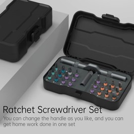 Ratchet Screwdriver Set, 24 in 1 Multibit Screw with T-Handle Drivers, 58-Tooth Forward & Reverse Ratcheting Alloy Steel Nut Driver Socket Manual Repair Tools Kit