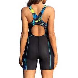 ATTRACO Women Boyleg 1 Piece Swimsuit Competitive Bathing Suit Tummy Control Swimwear M