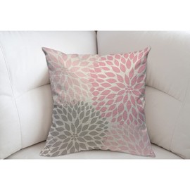 Mugod Pink and Grey Flowers Cushion Cover Throw Pillow Covers Gray Dahlia Floral Nursery Abstract Lovely Pillow Case for Men Women Decorative Home Sofa Chair Couch 45x45cm/18x18 Inch