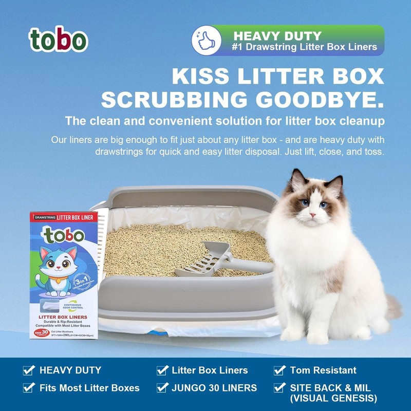 Tobo Cat Litter Box Liners, 30 Count, 2 Mil Extra-Durable