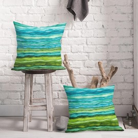 aportt Teal Blue Green Pillow Covers 18X18 Inch Watercolor Aqua Waves Brush Pillow Cases Abstract Striped Sea Splash Throw Pillows Set of 2 Home Decor for Living Room Bedroom Couch Bed Sofa Outdoor