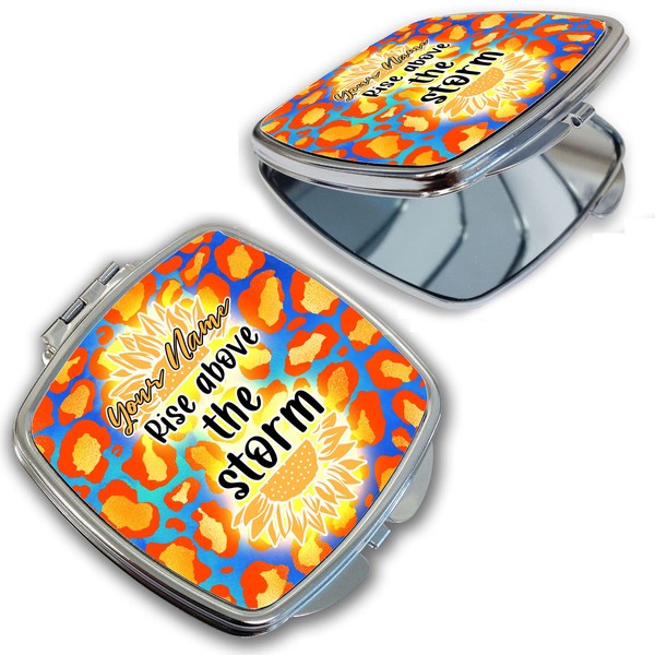 Bleu Reign Compact Personalized Pocket Mirror Custom Name Blue Yellow