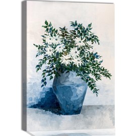 GMLXCX Country Daisy Canvas Wall Decor, Vintage Daisy Still Life Canvas Painting, Blue Floral Art Wall Decor, Suitable for Living Room, Bedroom, Bathroom Decoration, 12x16 Inches, Ready to Hang.