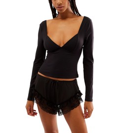 Free People Womens Duo Corset Long Sleeve Black Small