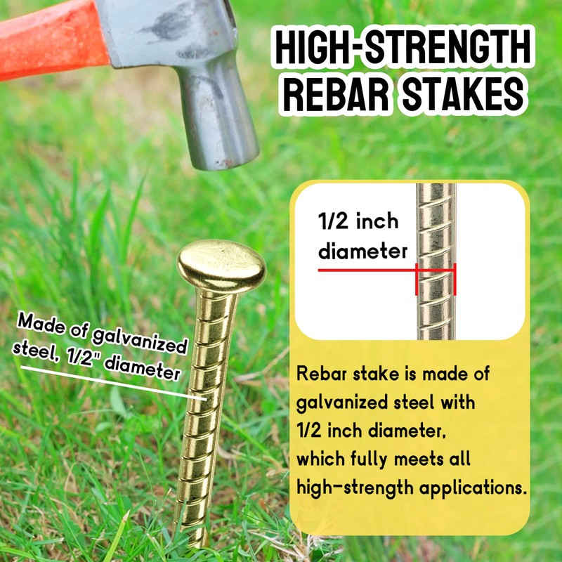 JPOIP 16 Inch Rebar Stakes - 1/2 Inch Diameter Galvanized