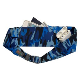 BANDI Running Belt for Women – Slim Fanny Pack, Adjustable Waist Belt, Phone Holder, Lightweight Travel Pouch for Jogging, Walking, Hiking, Fitness, Made in the USA (Camo Blue)