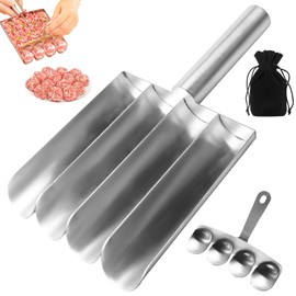 Meatball Shaper with Cutting Spade, Kitchen Three Tubes Chopping Balls Shaper with Long Handle, Stainless Steel Triple Meatball Maker for Quick Cooping Meatballs Fish Balls