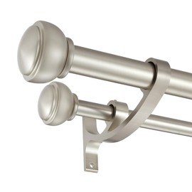 Yun Nephele Brushed Nickel Double Curtain Rods, 48-84 Inch, Aluminum, Adjustable, Holds Up to 30lb, Wall Mounted, Decorative, Layered Look, Bedroom, Living Room, Dining Room, Kitchen, Patio