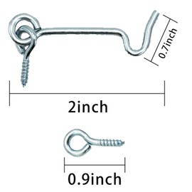 Pack of 4 storm hooks with eyelets, 50 mm, storm protection with wooden thread for shutters, gates and doors, hook and eye made of galvanised metal