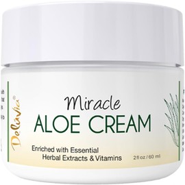 Delúvia Miracle Aloe Vera Cream (2 oz) For Soothing Eczema, Psoriasis, Sunburn, Rashes, Bug Bites. Hydrating Face, Body, Hand or Foot Daily Moisturizer For Dry Skin. Hydrating Lotion. Day or Night