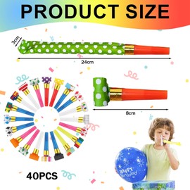 40 Pack Party Blowers, Party Blowers for Kids, Party Blower, Party Whistles, Whistles for Party Bags - Colorful Fun Blowouts for Birthdays, Celebrations, and Festive Events