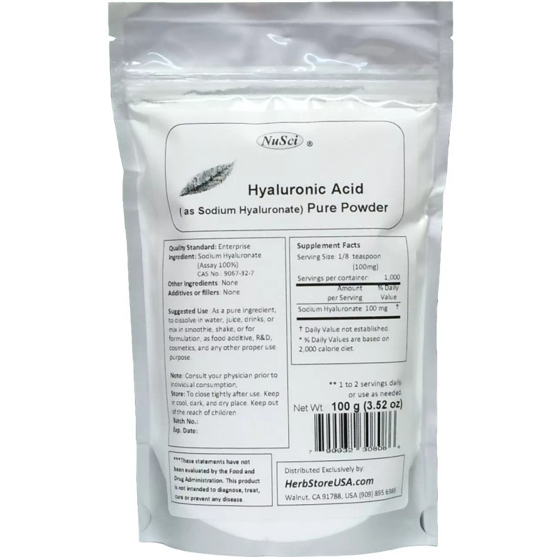 NuSci 100% Pure 10g Hyaluronic Acid Powder HA Sodium Hyaluronate