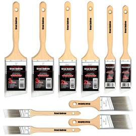 Great Andrew 10 Pack Paint Brushes with Wood Handle (1" 1.5" 2" 2.5" 3"), Angle Sash Brushes for Trim, Walls, All Latex, Oil Paints & Stains, Interior & Exterior Home