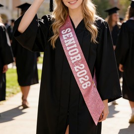6Pcs Pink Senior 2026 Sash, Senior Cheer Glitter Sash with Solid White Letters Graduation Celebrations Sashes for Senior Night Sash, Cheerleader Sash & Class Competition Decorations