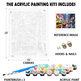 QYSFriday Paint by Numbers for Adults Beginner,Times Square Paint by Number for Adults with Paintbrushes Acrylic Pigment, Newyork Square Paint by Number City Night View 16 x 20 Inch Without Frame
