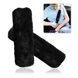 Zone Tech Car Soft Faux Sheepskin Seat Belt Comfortable Shoulder Pad - 2-Pack Premium Quality Classic Black Soft Seat Belt Comfortable Shoulder Pad for Adults and Kids