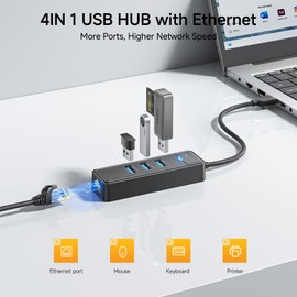 iDsonix USB to Ethernet Adapter, USB 3.0 Hub with RJ45 10/100/1000 Mbps Ethernet & 3 USB 3.0 Ports, USB Splitter Multiport Network Adapter, USB A Port Hub for Laptop/PC/Windows/MacBook/Desktop