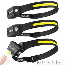 Ikerno Headlamp Rechargeable 230°Wide Beam 350 Lumen 1200mAh 5 Modes 8 Hours Weatherproof Headband Work Light Headlight Flashlight for Camping Fishing Hiking Gear