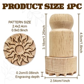 OLYCRAFT Wooden Stamp 2.5 cm Round Stamp with Sun Motif Wooden Stamp for Clay Round Wooden Stamp Small Mini Stamp for Card Making DIY Craft Letters and Crafts Scrapbooking