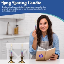 Majestic Giftware Safed Dripless Handcrafted Traditional Shabbat Candles - 12-Pack (SC-SHWT-TB) | 5.5 Inch | Fits Standard Holders (White Turquoise Brown)