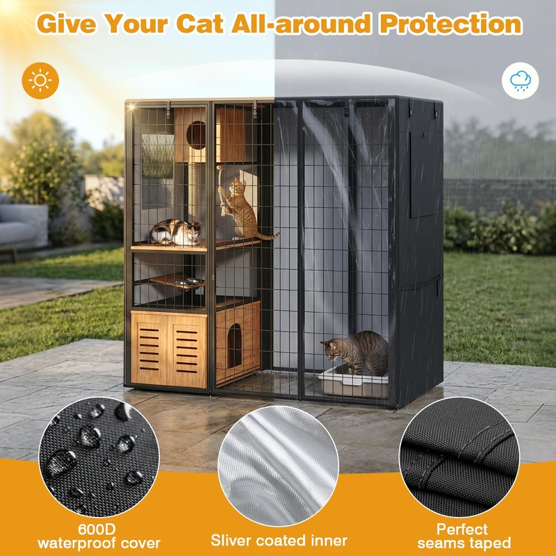 Outdoor Large Cat Enclosure Cover, Waterproof Walk-in Cat Kennel Cover