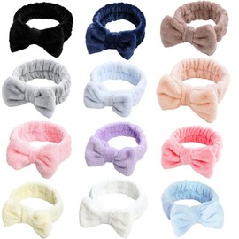 12pcs Spa Headband Soft Bowknot Spa Hair Band Coral Fleece Headband Makeup Headbands for Face Washing Skin Care Shower Yoga Headwraps for Women Girls