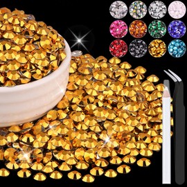 1500PCS 6mm Resin Rhinestones Bulk for Crafting (Gold), Flatback Bedazzling Crystals for Crafts DIY Nail Decoration, Gems Charms for Tumbler Shoes Clothing Fabric with Pickup Pen and Tweezers