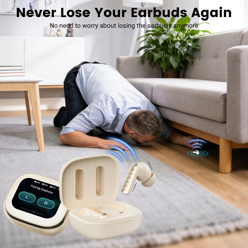 QJF Wireless Earbuds with Smart Touch Screen Bluetooth in-Ear Headphones