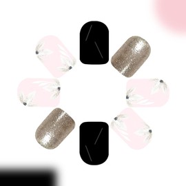 Black Press on Nails Short Fake Nails with Flower Glitter Designs Square Nails Press ons Glossy Glue on Nails Spring Summer Acrylic Nails Cute False Nails Artificial Stick on Nails for Women 24Pcs